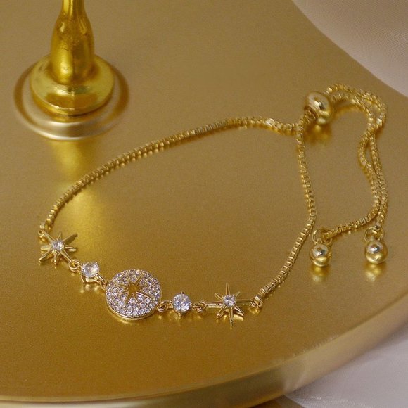 Jewelry - NEW 14K Gold Plated Diamond Star Bracelet a
